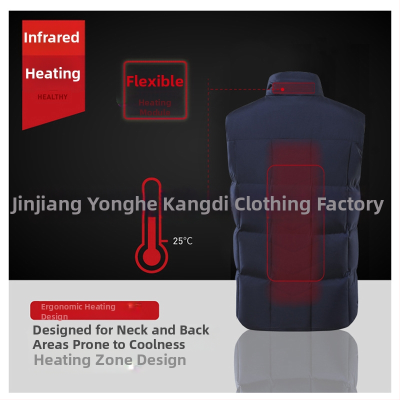 Elektriskā apkures veste ar USB uzlādi, konstanta temperatūra, stāvošā apkakle un rāvējslēdzējs, brīvs griezums