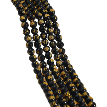 Prirodne kristalne perle s graviranim zlatnim pečatom – Pet bogova bogatstva, poluproizvodi staklenih kuglica i lazurit