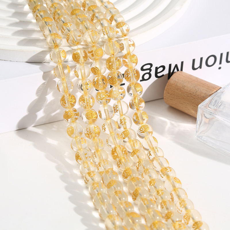 Prirodne kristalne perle s graviranim zlatnim pečatom – Pet bogova bogatstva, poluproizvodi staklenih kuglica i lazurit