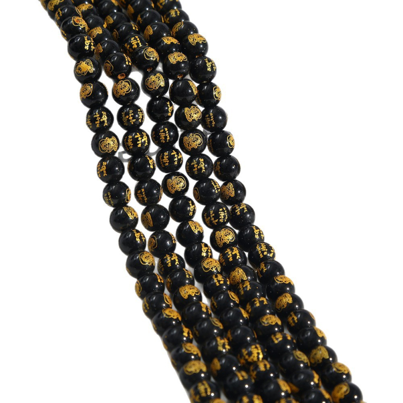 Prirodne kristalne perle s graviranim zlatnim pečatom – Pet bogova bogatstva, poluproizvodi staklenih kuglica i lazurit