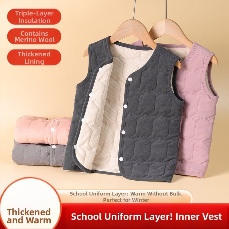 Bērnu termālā veste - bieza ziemas flīss, iekšējā poliesteru odere, bez piedurknēm ar slēgtu pogu aizvēršanu, universāla