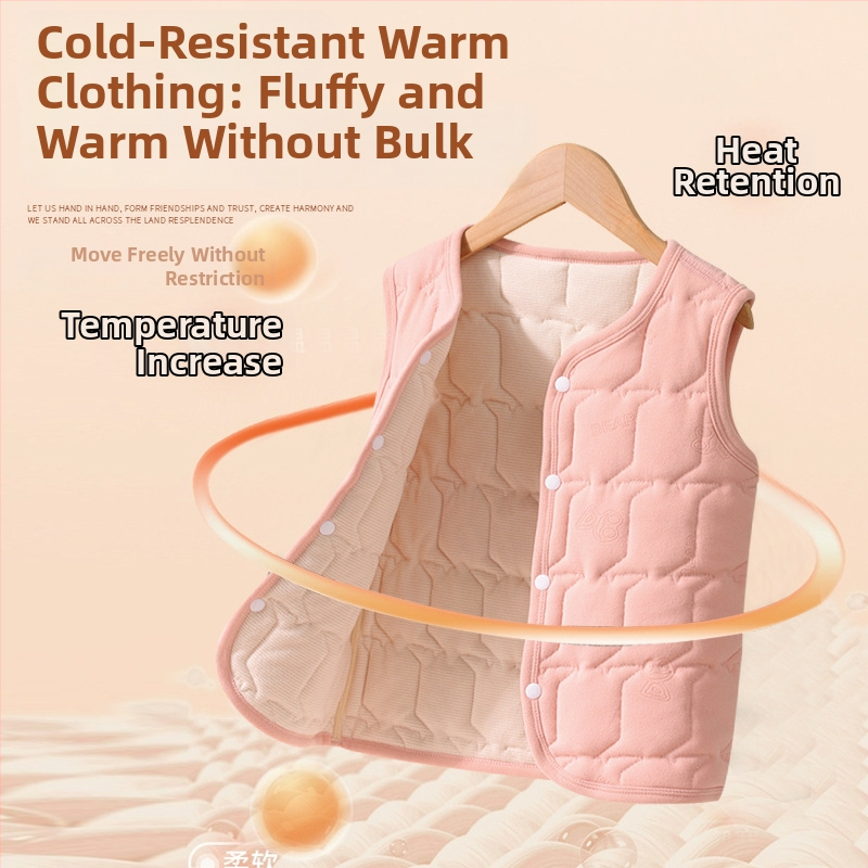 Bērnu termālā veste - bieza ziemas flīss, iekšējā poliesteru odere, bez piedurknēm ar slēgtu pogu aizvēršanu, universāla