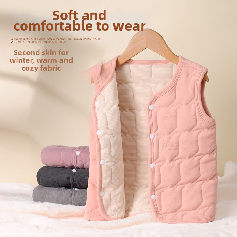 Bērnu termālā veste - bieza ziemas flīss, iekšējā poliesteru odere, bez piedurknēm ar slēgtu pogu aizvēršanu, universāla