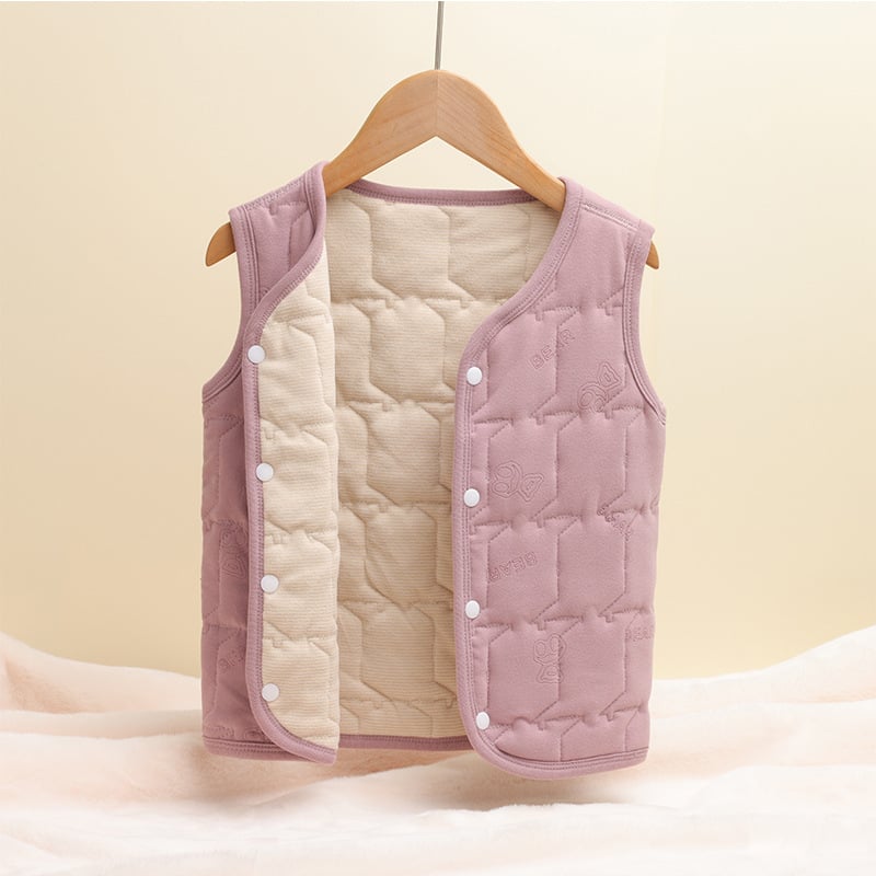 Bērnu termālā veste - bieza ziemas flīss, iekšējā poliesteru odere, bez piedurknēm ar slēgtu pogu aizvēršanu, universāla