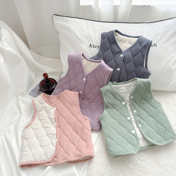 Bērnu trīsslāņu flīsa vestes ar poliesteru odai un pildījumu – universāla, bez kapuces, priekšējā pogu aizdare