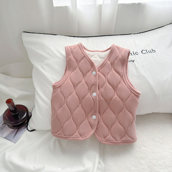 Bērnu trīsslāņu flīsa vestes ar poliesteru odai un pildījumu – universāla, bez kapuces, priekšējā pogu aizdare