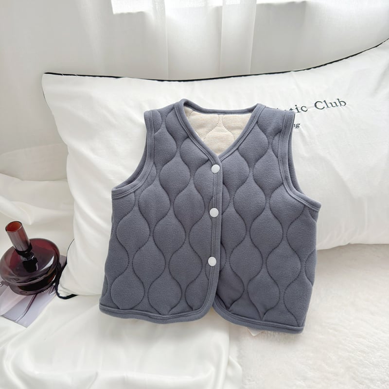 Bērnu trīsslāņu flīsa vestes ar poliesteru odai un pildījumu – universāla, bez kapuces, priekšējā pogu aizdare