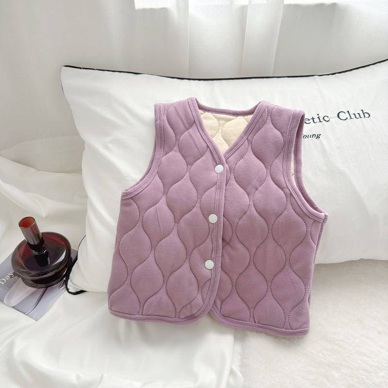 Bērnu trīsslāņu flīsa vestes ar poliesteru odai un pildījumu – universāla, bez kapuces, priekšējā pogu aizdare