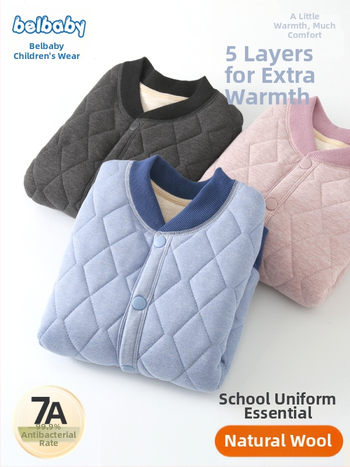 Unisex bērnu vilnas veste, ziemas biezināta, kardigāna stils, 75% vilna