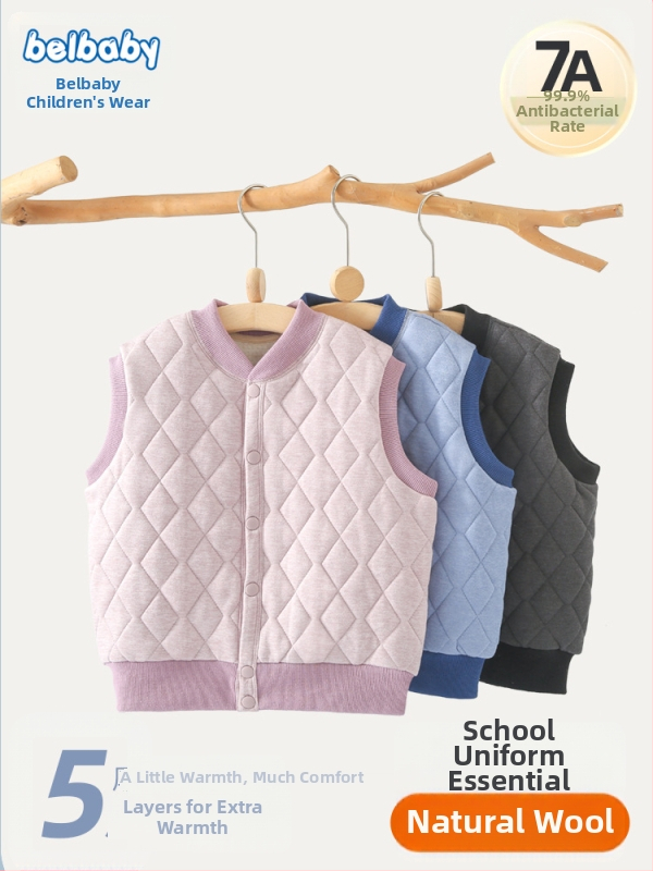 Unisex bērnu vilnas veste, ziemas biezināta, kardigāna stils, 75% vilna