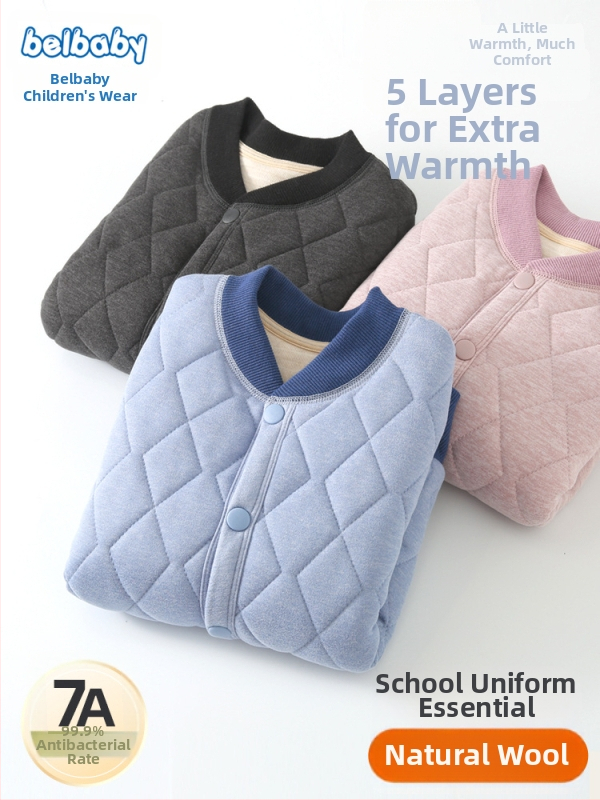 Unisex bērnu vilnas veste, ziemas biezināta, kardigāna stils, 75% vilna