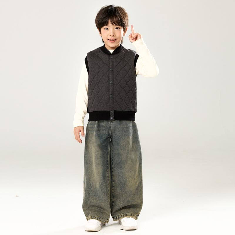 Unisex bērnu vilnas veste, ziemas biezināta, kardigāna stils, 75% vilna