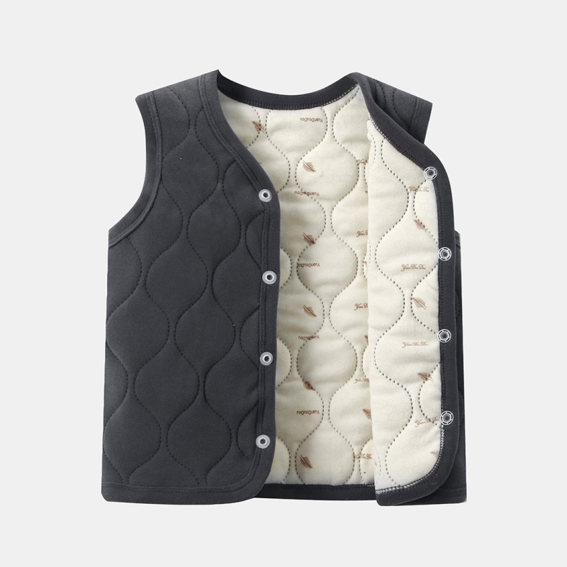 Unisex ziemas bieza veste ar JK stila kardiganu, ārējā daļa no poliestera ar poliestera pildījumu, vienas pogas aizdare, vecums 1–3 gadi