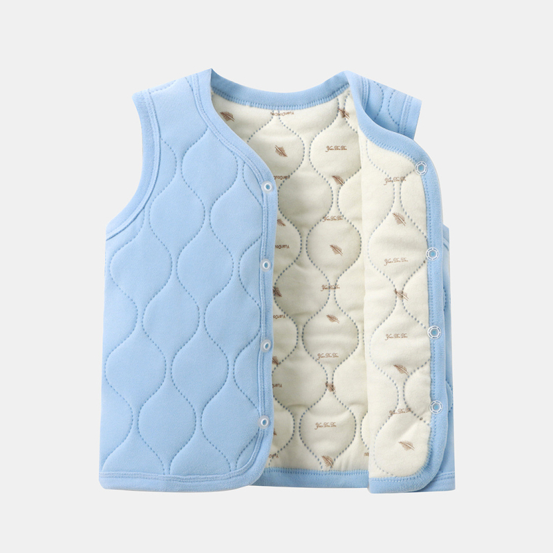 Unisex ziemas bieza veste ar JK stila kardiganu, ārējā daļa no poliestera ar poliestera pildījumu, vienas pogas aizdare, vecums 1–3 gadi