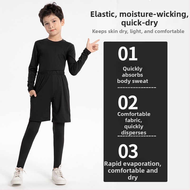 Bērnu sporta bodiju komplekts – ātri žūst, elpojošs, mitruma novadīšana, nodilumizturīgs, garās piedurknes, apaļa kakla, Milk Silk audums