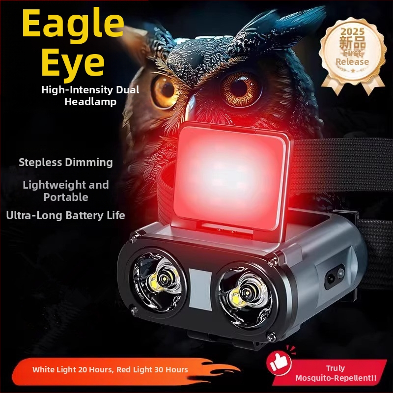 Owl Pro senzorna čelna svjetiljka — punjiva, za ribolov, klip na šešir, 1500mAh polymer Li baterija, 59 g, vodootporna, crveni LED za noćni ribolov