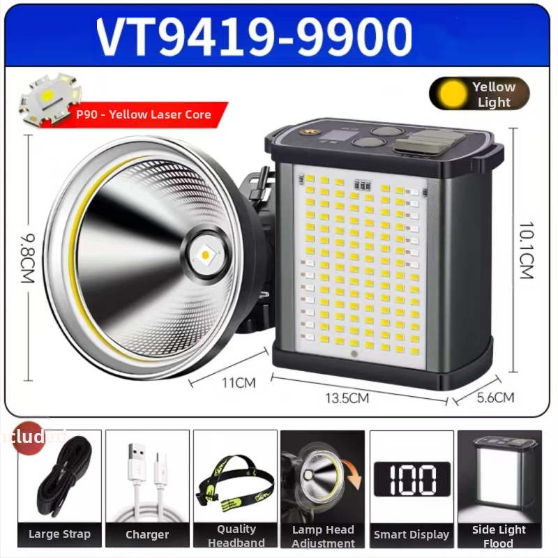 P90 LED челник, презареждаем, 20000mAh, 40W, алуминиев сплав, обхват на лъча до 500 м