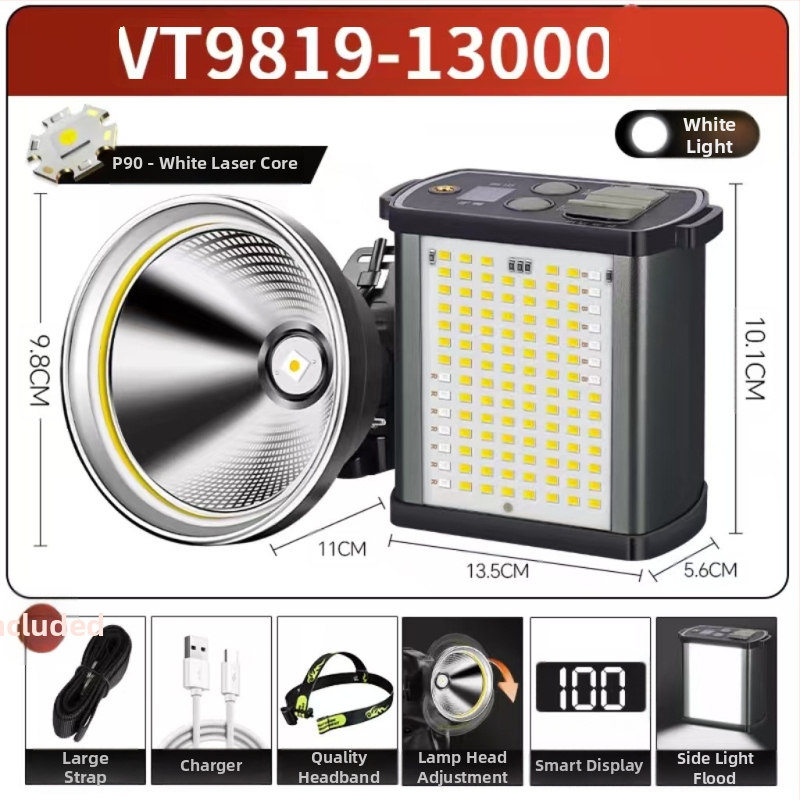 P90 LED челник, презареждаем, 20000mAh, 40W, алуминиев сплав, обхват на лъча до 500 м
