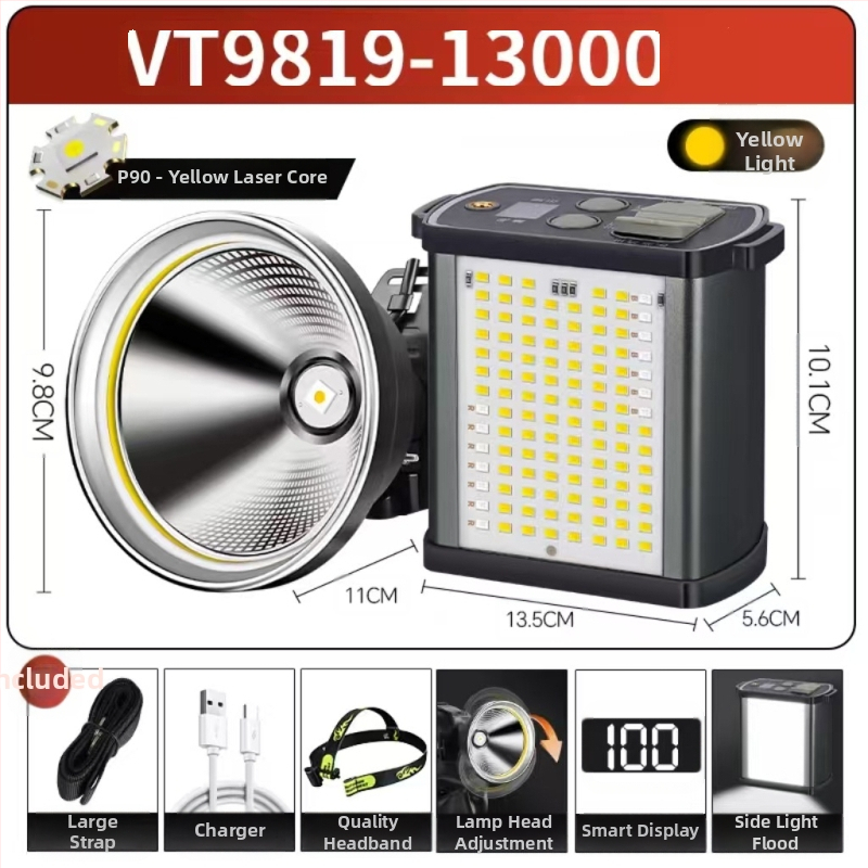 P90 LED челник, презареждаем, 20000mAh, 40W, алуминиев сплав, обхват на лъча до 500 м