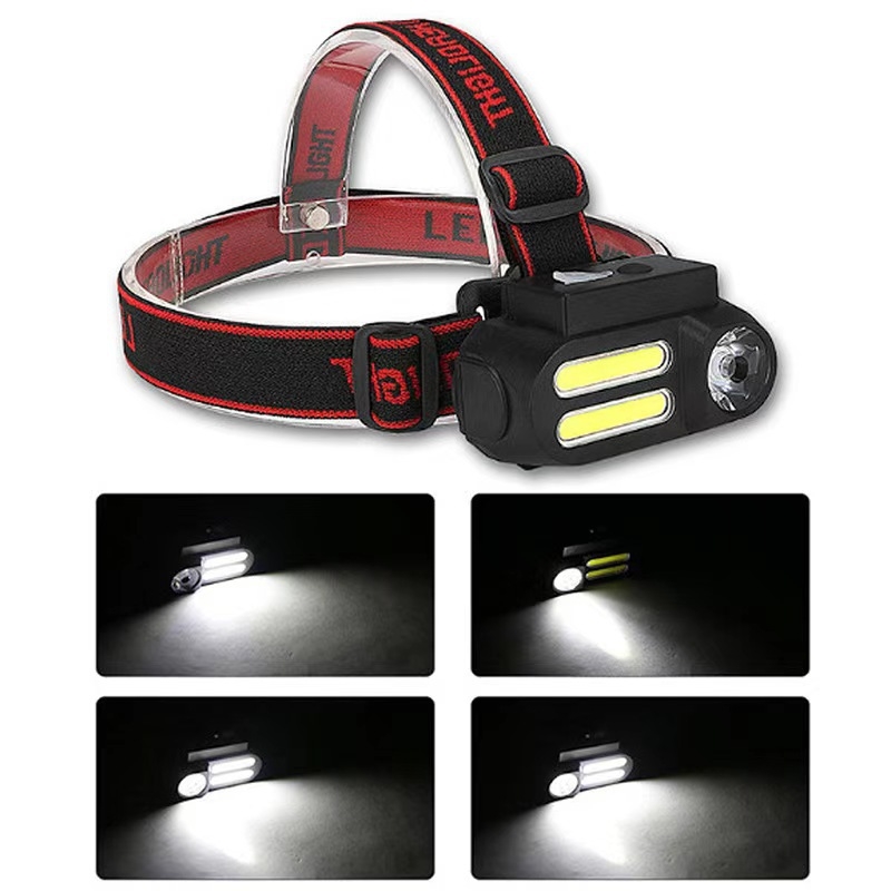 Челник с USB зареждане, LED+COB светлина, 5W, 1200 mAh батерия, водоустойчив, за къмпинг и риболов