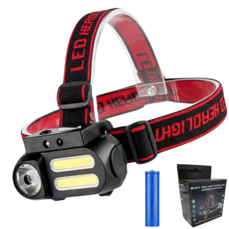 Челник с USB зареждане, LED+COB светлина, 5W, 1200 mAh батерия, водоустойчив, за къмпинг и риболов