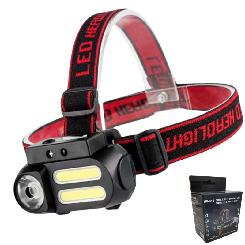 Челник с USB зареждане, LED+COB светлина, 5W, 1200 mAh батерия, водоустойчив, за къмпинг и риболов