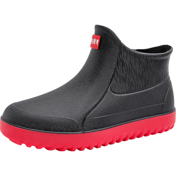 Férfi koreai stílusú esőcsizma, rövid szárú modell, PVC felső, műanyag talp, vízálló, csúszásmentes, kopásálló