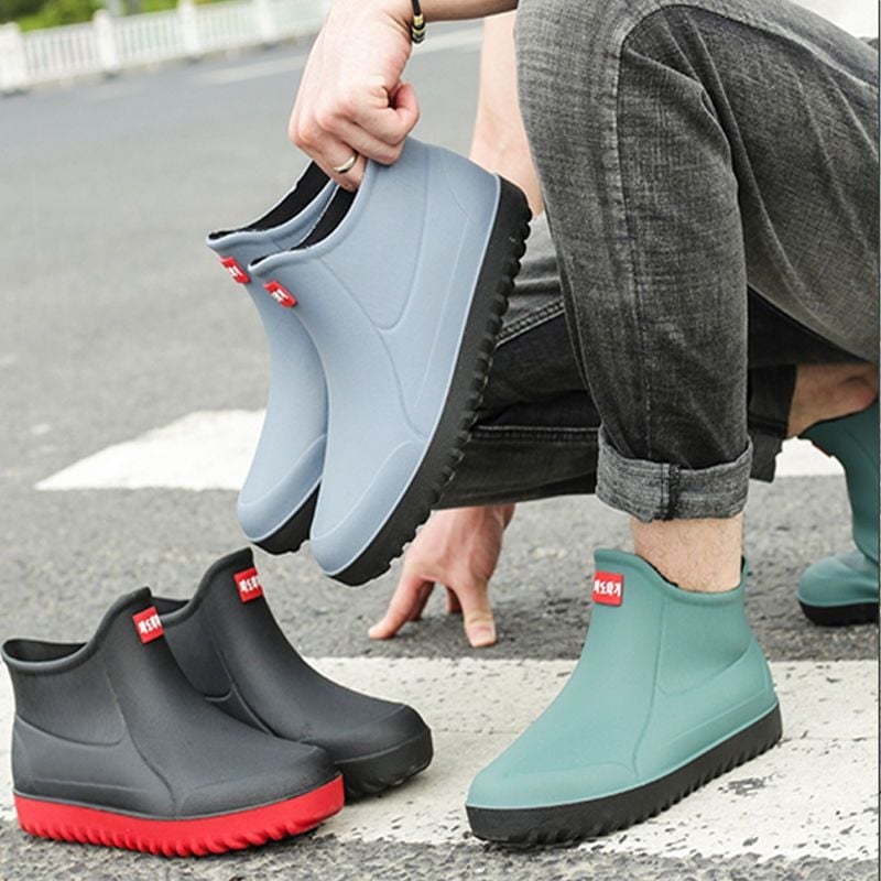Мъжки водоустойчиви дъждовни ботуши, антихлъзгващи, нисък модел, PVC горна част, PU стелка