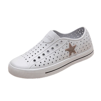 Мъжки плажни сандали с дупков дизайн, EVA горна част, PVC подметка, кръгъл нос, плосък ток, лято