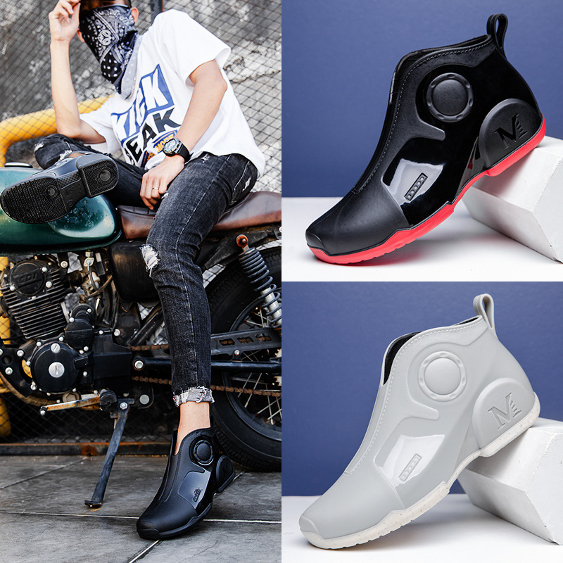 Мъжки водоустойчиви дъждовни ботуши — пластмасова горна част, пластмасова подметка, мрежеста подплата, EVA стелка, антихлъзгащ дизайн