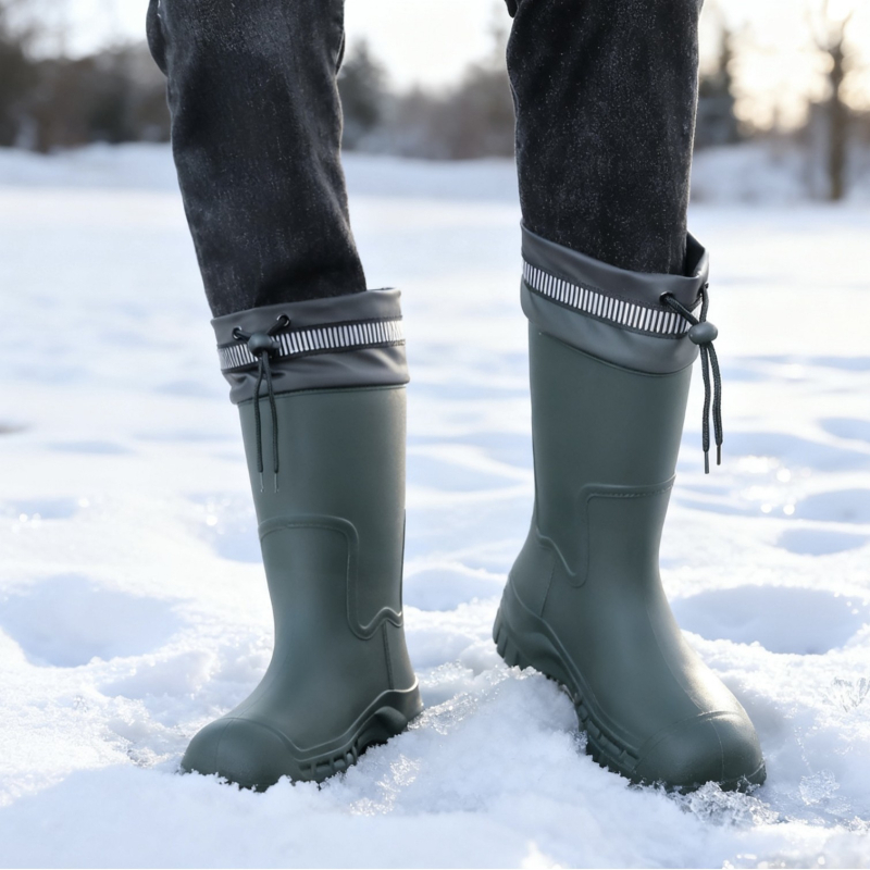 Férfi esőcsizmák - vízálló, csúszásmentes, PVC felső rész, belső műszőrme bélés, négy évszakos viselet