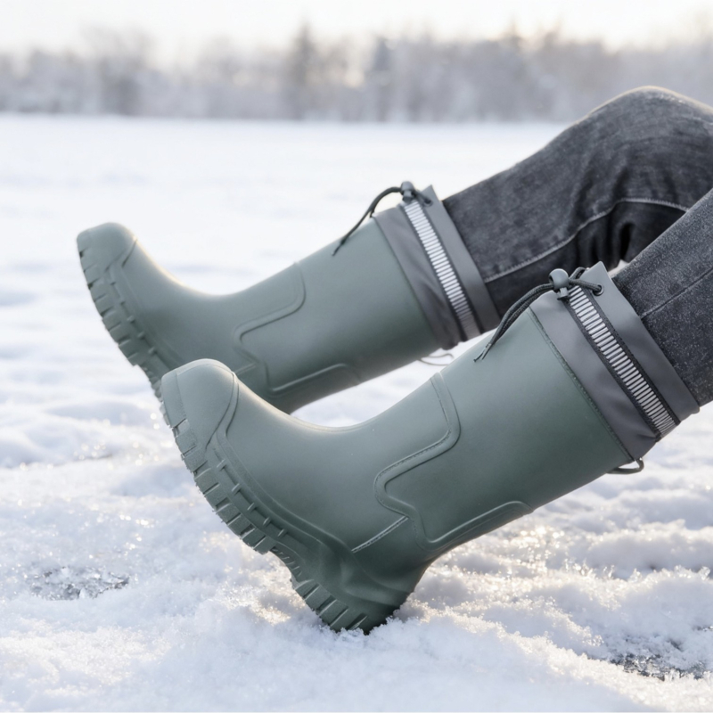 Férfi esőcsizmák - vízálló, csúszásmentes, PVC felső rész, belső műszőrme bélés, négy évszakos viselet