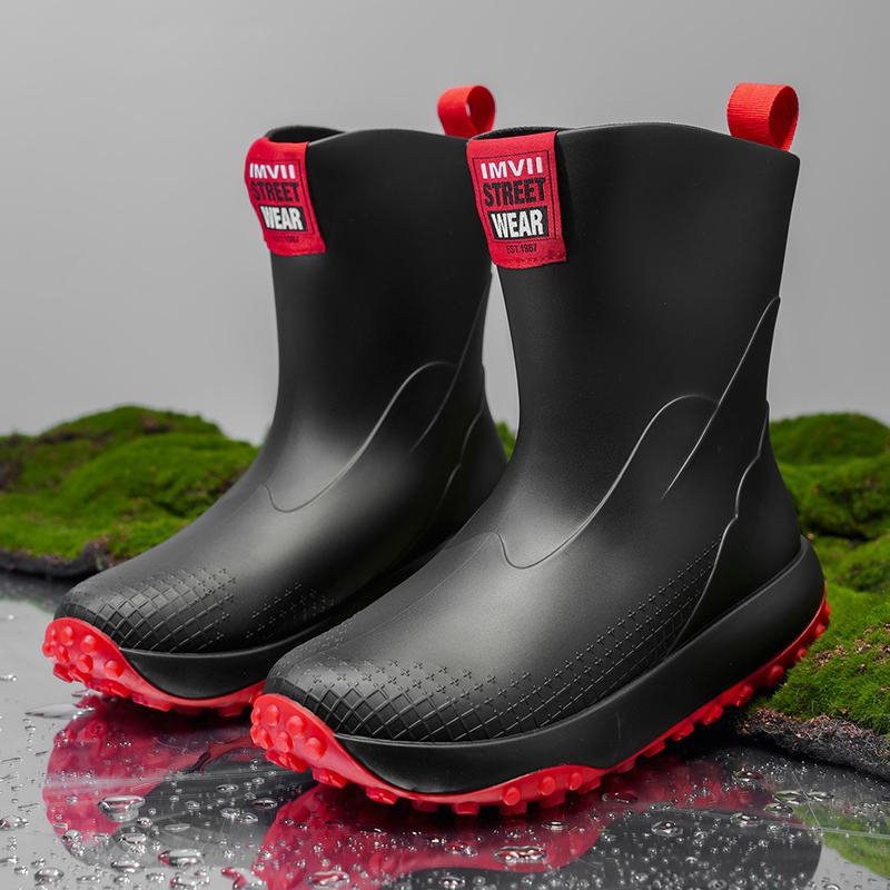 Унисекс PVC дъждовни ботуши, антихлъзгави, топло подплатени с плюш, нисък маншет, зимни водоустойчиви обувки за доставчици