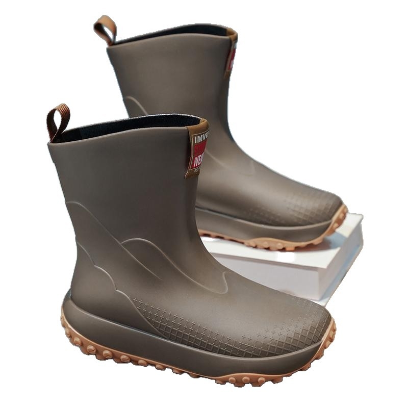 Унисекс PVC дъждовни ботуши, антихлъзгави, топло подплатени с плюш, нисък маншет, зимни водоустойчиви обувки за доставчици