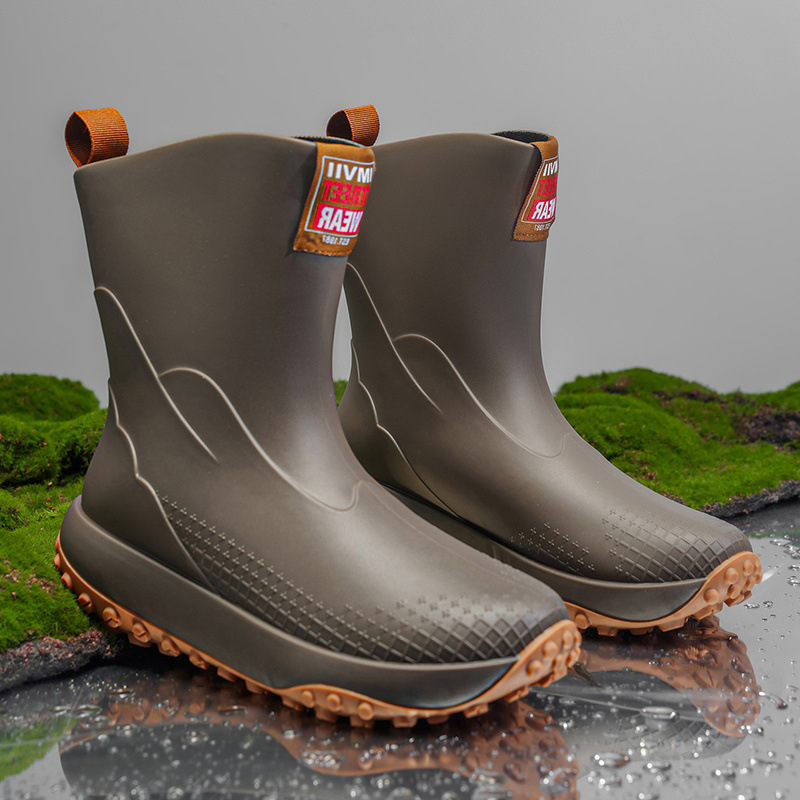 Унисекс PVC дъждовни ботуши, антихлъзгави, топло подплатени с плюш, нисък маншет, зимни водоустойчиви обувки за доставчици