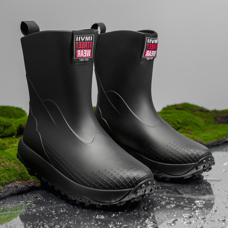 Унисекс PVC дъждовни ботуши, антихлъзгави, топло подплатени с плюш, нисък маншет, зимни водоустойчиви обувки за доставчици