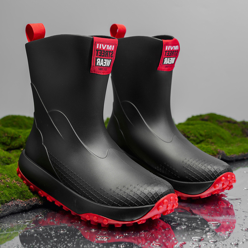 Унисекс PVC дъждовни ботуши, антихлъзгави, топло подплатени с плюш, нисък маншет, зимни водоустойчиви обувки за доставчици