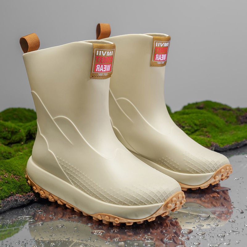 Унисекс PVC дъждовни ботуши, антихлъзгави, топло подплатени с плюш, нисък маншет, зимни водоустойчиви обувки за доставчици