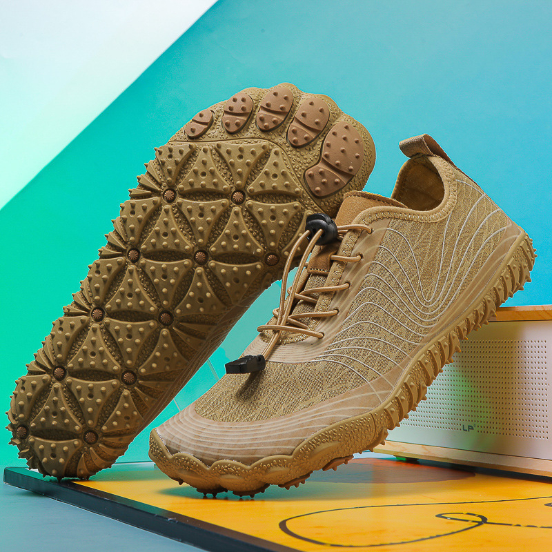 Unisex cipele za rijeke, prozračni mrežasti gornji dio, potplat od prirodne gume, prednje vezanje, niski kroj – pogodné za ribolov i planinarenje