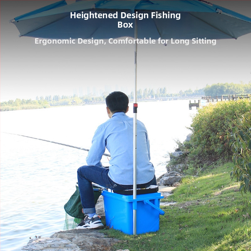 Žvejybos dėžė su integruota sėdyne ir gyvų žuvų kibiru, vientisas kietas korpusas, talpa 80+
