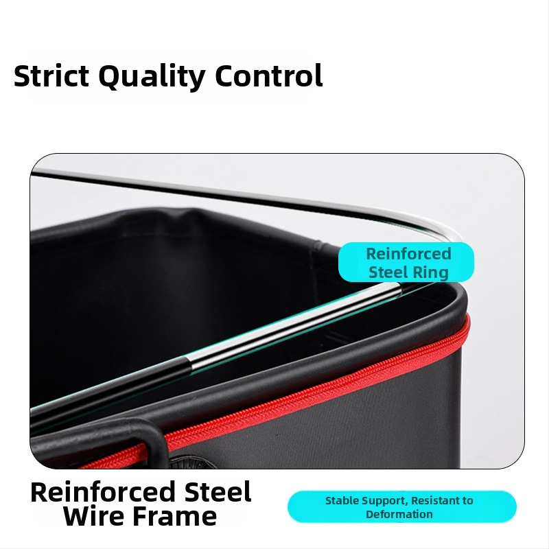 Sulankstomas EVA žvejybos kibiras su storesne konstrukcija, talpa 45–80 L, skirtas gyvoms žuvims pervežti