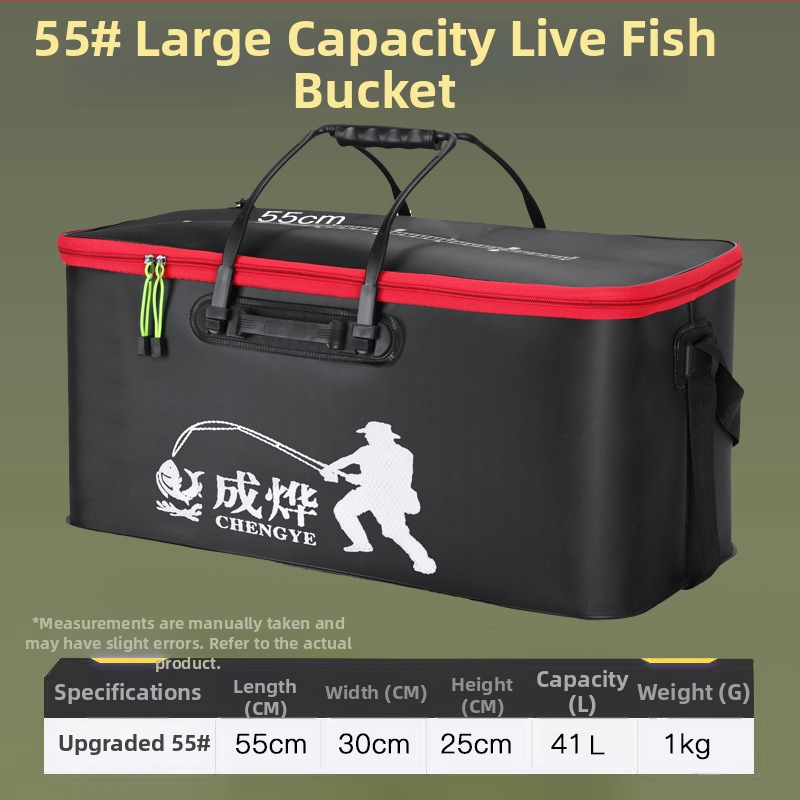 Sulankstomas EVA žvejybos kibiras su storesne konstrukcija, talpa 45–80 L, skirtas gyvoms žuvims pervežti