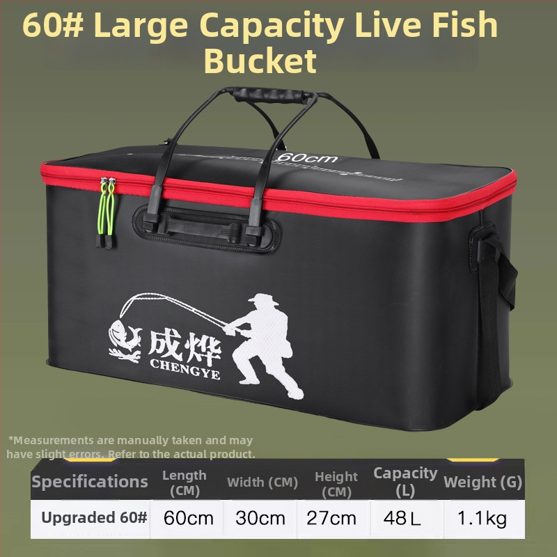 Sulankstomas EVA žvejybos kibiras su storesne konstrukcija, talpa 45–80 L, skirtas gyvoms žuvims pervežti