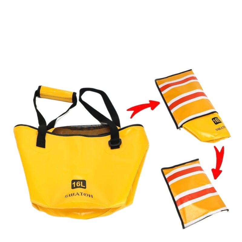 Găleată pliabilă, portabilă pentru pescuit – pentru pești vii, material PVC, multifuncțional