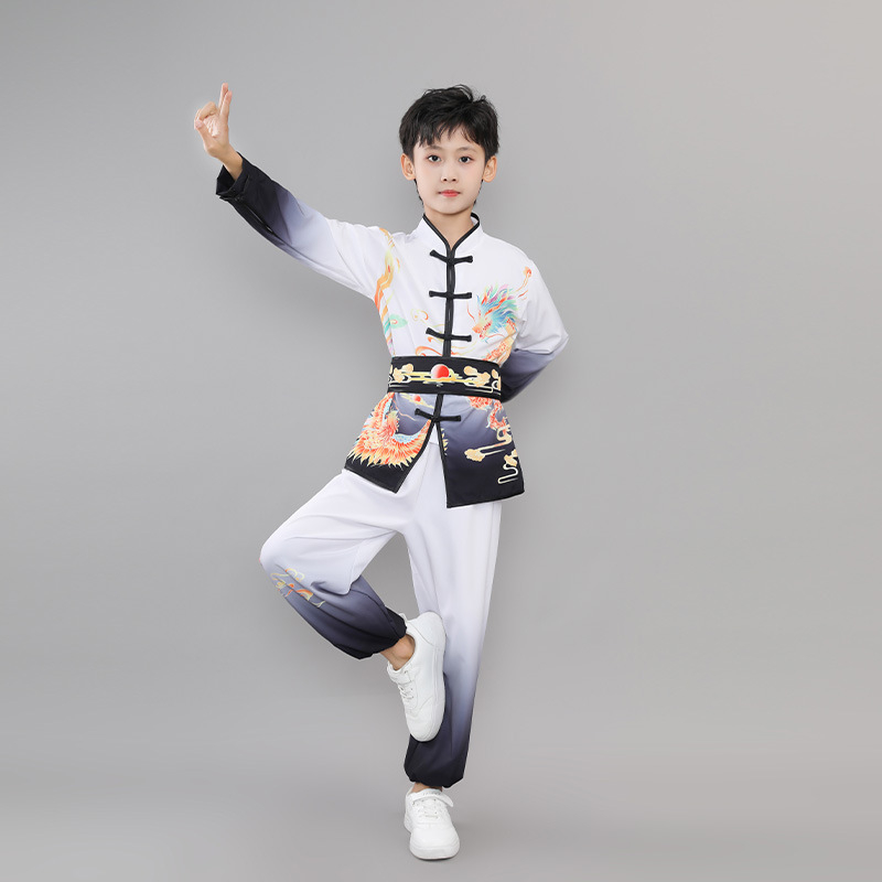 Dječja Tai Chi uniforma, Gradijent Zmaj-Fenix, Pamukowo-poliester tkanina, Podstava od poliestera, Unisex odjeća za borilačke vještine