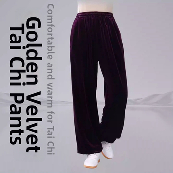 Pantalone Tai Chi sa zlatnim baršunom, jesen-zima, osmerostruki brokat lampionskog stila, trening hlače za borilačke vještine, jutarnje Tai Chi vježbe