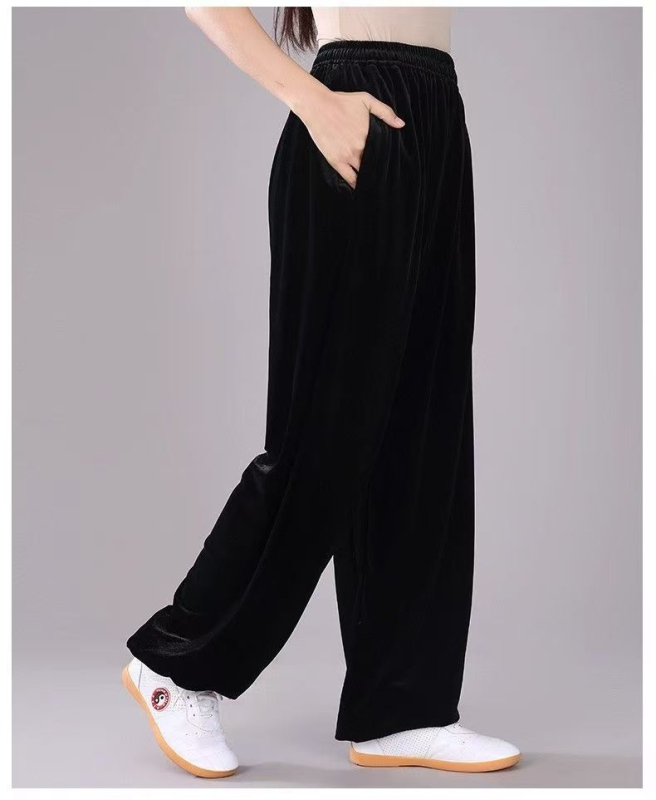 Pantalone Tai Chi sa zlatnim baršunom, jesen-zima, osmerostruki brokat lampionskog stila, trening hlače za borilačke vještine, jutarnje Tai Chi vježbe