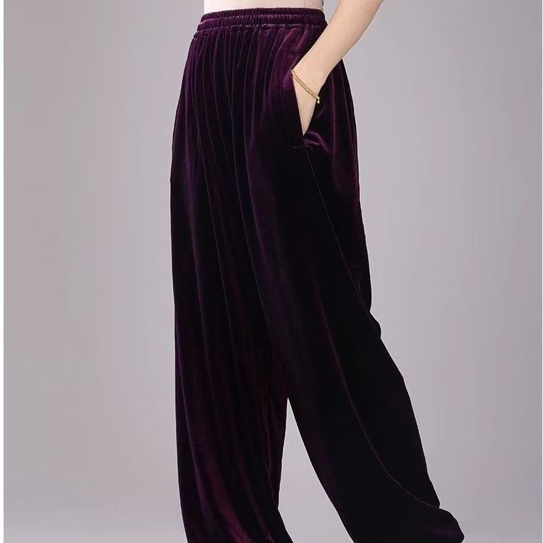Pantalone Tai Chi sa zlatnim baršunom, jesen-zima, osmerostruki brokat lampionskog stila, trening hlače za borilačke vještine, jutarnje Tai Chi vježbe