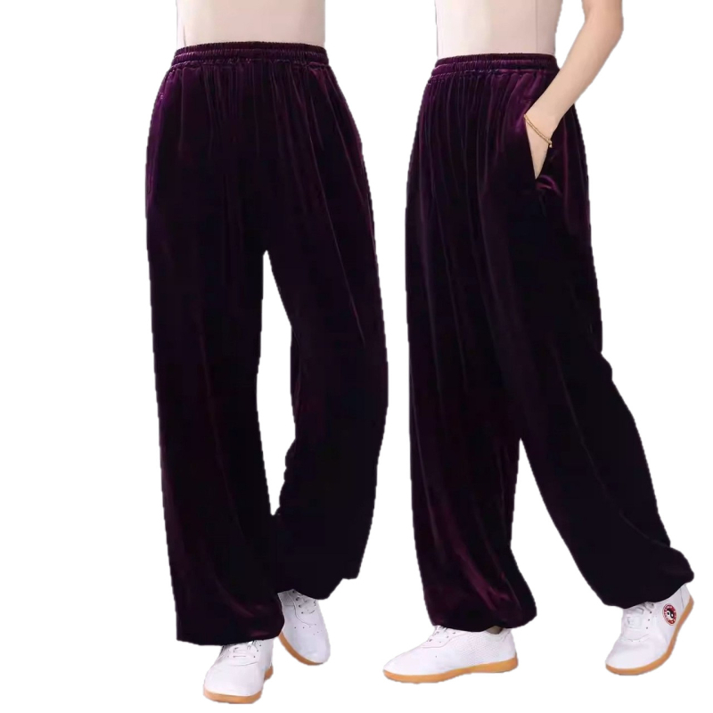 Pantalone Tai Chi sa zlatnim baršunom, jesen-zima, osmerostruki brokat lampionskog stila, trening hlače za borilačke vještine, jutarnje Tai Chi vježbe