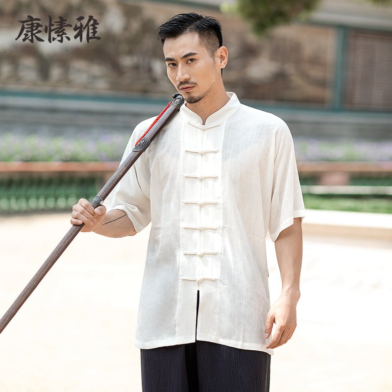 Set Tai Chi - mâneci scurte, unisex, croială lejeră, pentru adulți, antrenament și reprezentații Wu Shu, material din bumbac amestecat cu căptușeală de bumbac